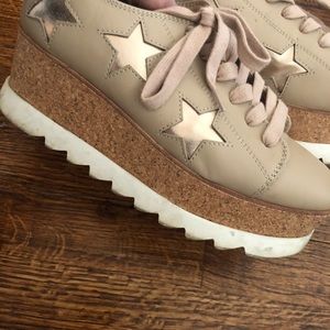 Platform star sneakers silver tan nude color